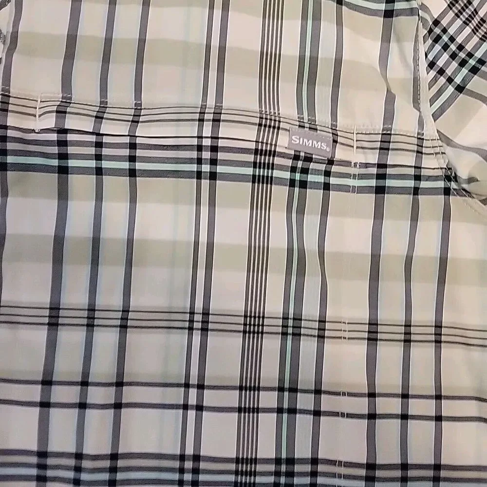 Simms‎ Shirt Men Extra Large Blue Green Plaid Fishing Outdoor Button Up